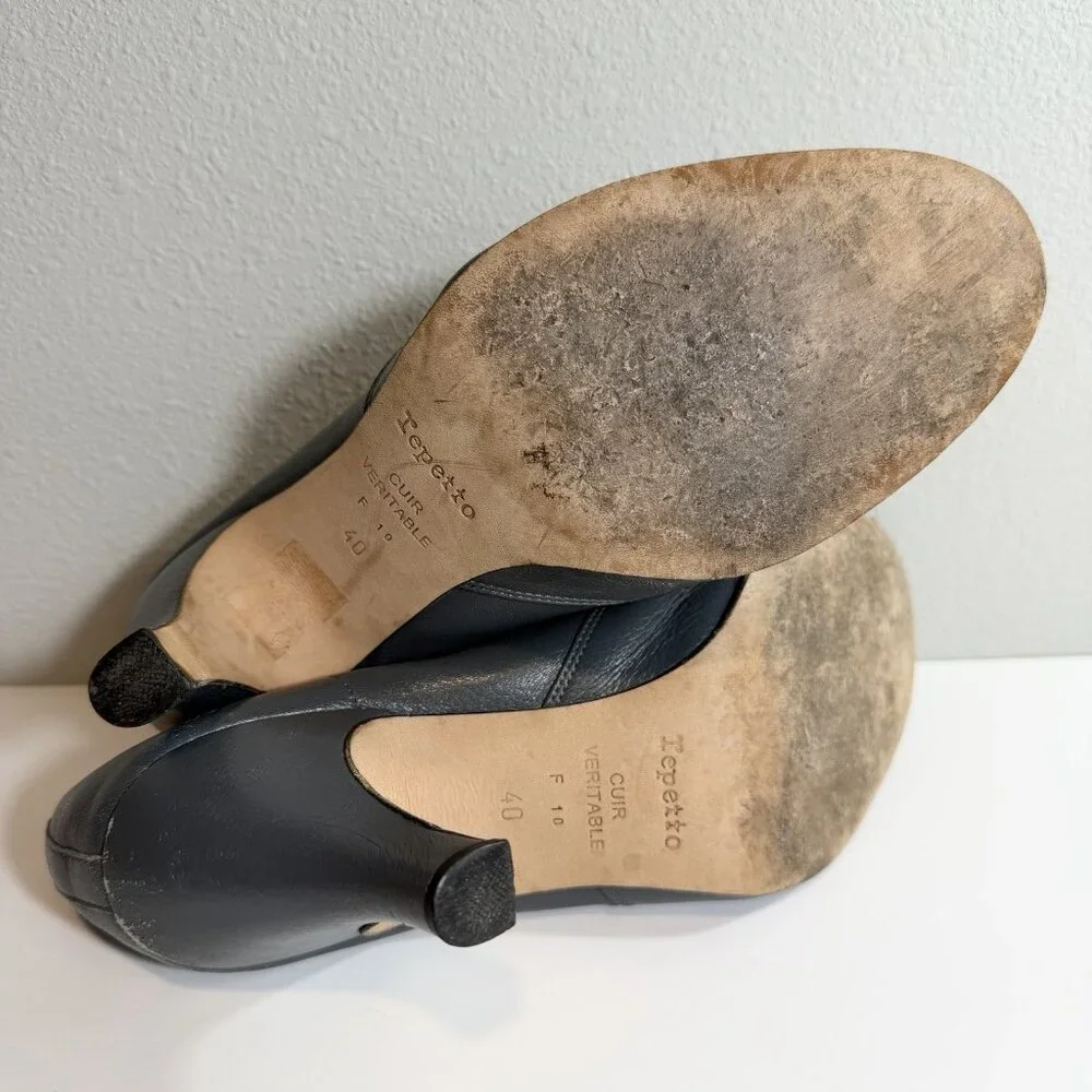 Repetto Leather Ankle Bootie Size 40 French Gray Blue Lace Up Dance Heels Shoes